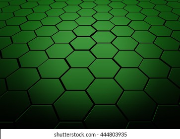 Abstract background. Hexagons with green backlight