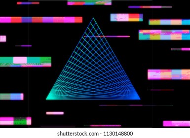 Abstract background with holographic neon triangle and broken pixels. Cyberpunk, synthwave style illustration. - Powered by Shutterstock