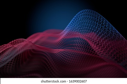Abstract background with honeycomb structure in red and blue. 3D render/ rendering