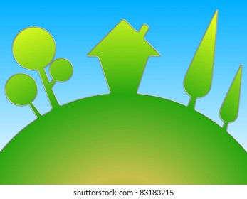 abstract background with a house and trees