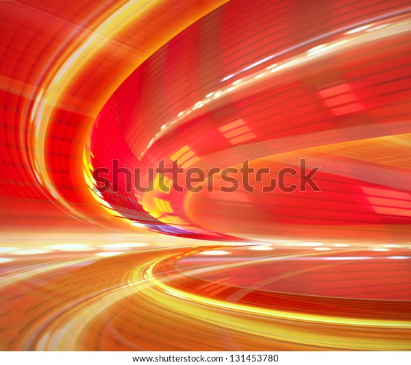 Abstract background\
illustration, speed motion in urban highway road tunnel, blurred\
motion toward the\
light.