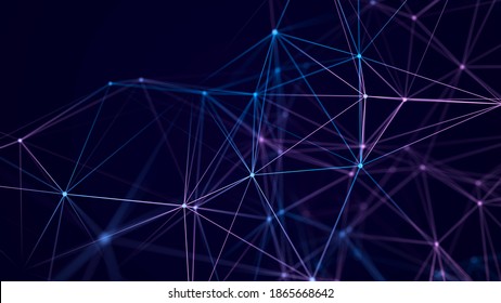 Abstract Background With Interweaving Of Colored Lines And Dots. Network Connection Structure. Data Exchange. 3D