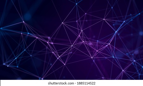 Abstract Background With Interweaving Of Colored Lines And Dots. Network Connection Structure. Data Exchange. 3D Rendering.