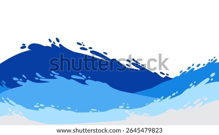 Abstract background with layered blue waves and white splashes creates a dynamic and calming ocean scene. Perfect for wallpaper, background, banner, brochure, book cover, magazine