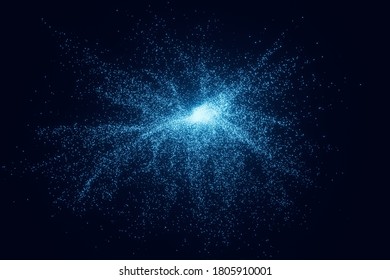 Abstract background from light particles. Light explosion. Space concept, fantasy technology. 3D illustration.