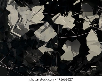 Abstract background lines, connected dots and geometric shapes. 3D illustration.