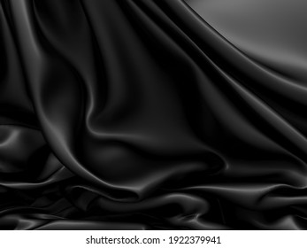 Abstract background luxury cloth. Smooth elegant black silk or satin texture. 3d render illustration