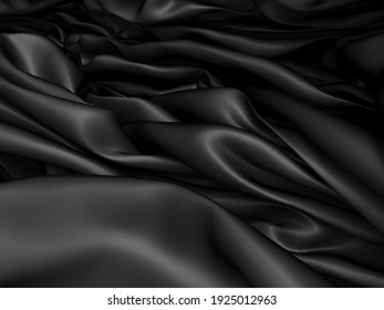 Abstract Background Luxury Cloth. Smooth Elegant Black Silk Or Satin Texture. 3d Render Illustration