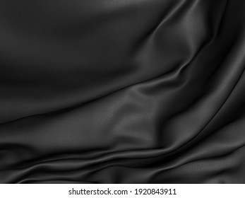 Abstract background luxury cloth waves. dark wavy soft wrinkled fabric. 3d render illustration