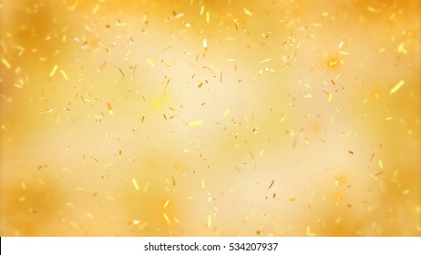 Abstract Background With Many Falling Tiny Confetti Pieces. Randomly Flowing Confetti Backgound. Background For Party, Celebrate, Carnival, Birthday. Celebration Background With Blurred Confetti.