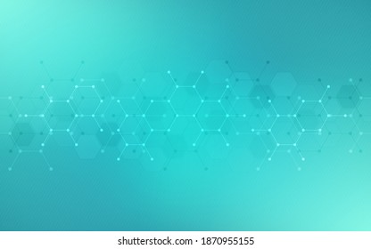 Abstract background of molecules. Molecular structures or chemical engineering, genetic research, innovation technology. Scientific, technical or medical concept