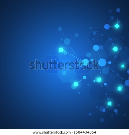 Abstract background of molecules. Molecular structures or DNA strand, genetic engineering, neural network, innovation technology, scientific research. Technological, science and medicine concept