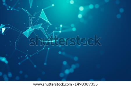 Abstract background. Molecules technology with polygonal shapes, connecting dots and lines. Connection structure. Big data visualization.