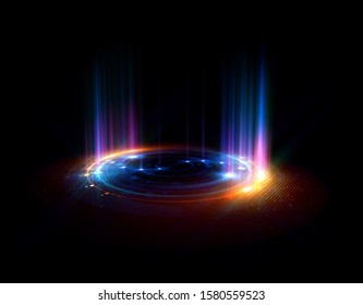 Abstract Background. Motion Swirl. Glowing Circle. Bright Spiral. Glow Podium. Empty Scene. Space Tunnel. Light Ellipse. Glint Galaxy. Oval Stage. Led Studio. Lens Flare. Glare Ring. Show Disc. 