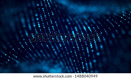 Abstract background with the movement of luminous particles. Digital technology. 3D rendering.