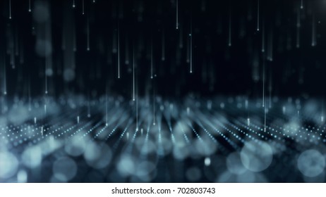 Abstract background with moving and flicker particles. Backdrop of bokeh. 3d illustration