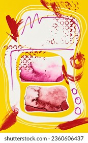 Abstract background, multicolor art collage. Creative pattern design for print invitation card, postcard. Drawing poster, colorful wallpaper. Red, yellow, white colors