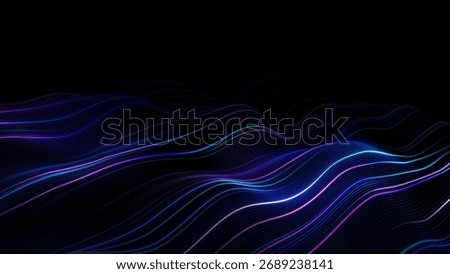 Abstract background with multicolor waves forming a dynamic plane of glowing lines, fibers, and wires, 3D digital illustration with neon light effects and smooth motion, futuristic technology concept 