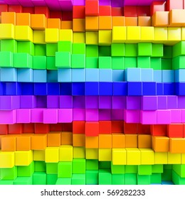 Abstract background of multi-colored cubes. 3D Illustration - Shutterstock ID 569282233