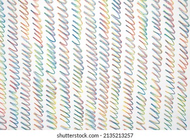 Abstract background painted with colored pencils. Vertical wavy rows of rainbow stripes. Homogeneous shaded pattern.