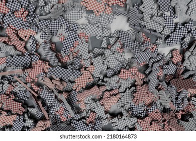 Abstract Background. Patterns Of Figures Of Domestic Workers Lying On Top Of Each Other In Black And White And Red And White Suits. 3d Render. 3d Illustration