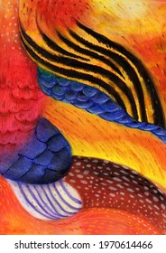 Abstract Background - Pheasant Feathers. Color Treated Pastel  Painting. 