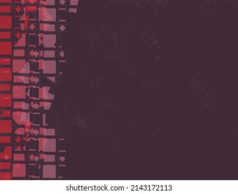 Abstract background with place for your text, dark background with red and pink abstract tiles and copyspace on the right