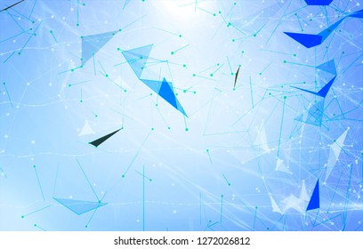 Abstract background polygons. Lines plexus in style minimalism. Digital blue geometric illustration with triangles.
