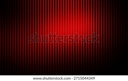 Abstract background presents a striking visual composition dominated by deep red vertical slats resembling textured blinds or a heavy stage curtain illuminated by a central bright glow that fades dra