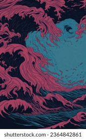 abstract background red and black wave pattern, vector cartoon illustration