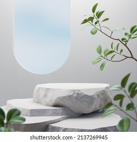 Abstract Background Scene For Cosmetic Product And Package Presentation, Stone Podium Display, 3d Rendering.