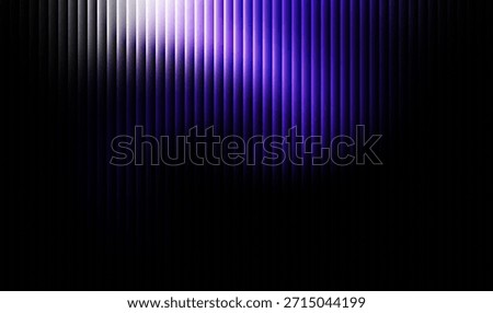 Abstract background showcases a striking visual composition of numerous vertical parallel bars illuminated with intense purple and white light that fades dramatically into an expansive black void sug