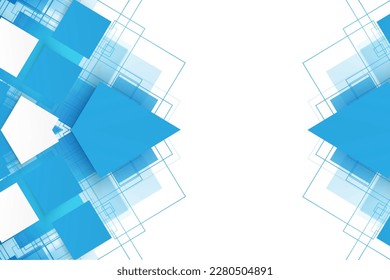Abstract background with simple blue square or rectangle geometrical shapes.  Line design, technology concept. Blue illustration for wallpaper, banner background