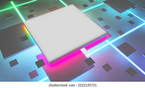Abstract background square shape neon light,geometric background,Square Shape Abstract Technology Digital Concept Illustration,3d rendering