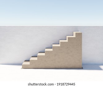 Abstract background. Stairs in a front of wall. 3D rendering.