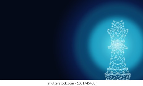 Abstract Background Of Strategy Innovation Planning. Plan For Future Business Competition Using Blue Chess Set King , Queen And Horse To Present Business War Game Concept