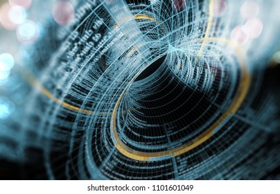 Abstract Background Of Technology, Science And Cloud Computer.3d Illustration.Wallpaper Of Tech Concept Pattern And Big Data Structure.Net And Source Code.