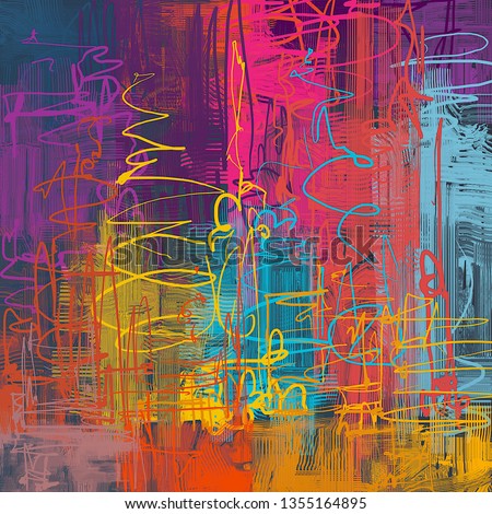 Abstract background texture. 2d illustration. Expressive handmade oil painting. Brushstrokes on canvas. Modern digital art. Multi color backdrop. Contemporary brushstrokes. Expression. Popular style.