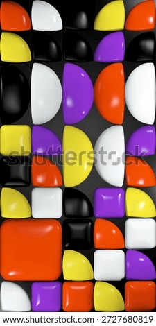Abstract background with three - dimensional colored cubes and semicircles. Plastic colorful cubes background. Bauhaus mosaic pattern with simle geometric convex multicolored shapes. 3d rendering
