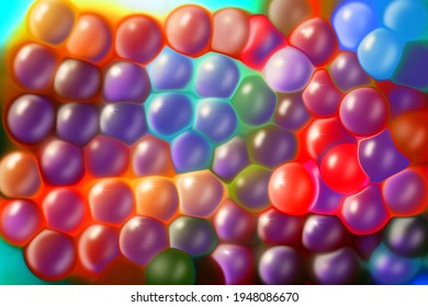 Abstract background with transparent  luminous balls.  Multicolor blurred backdrop. 3D image.  Digital illustration.
