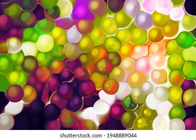 Abstract background with transparent  luminous balls.  Multicolor blurred backdrop. 3D image.  Digital illustration.