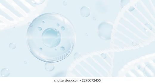 Abstract background with transparent spherical bubbles and DNA strands. 3d render. 3D Illustration