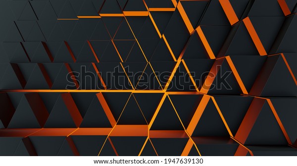 abstract background with triangles and orange glow. Dynamic style for business and corporate template. 3D rendering