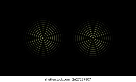 Abstract background with two concentric circles in yellow on a black background. Minimalist design, perfect for tech or music themes.