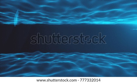 Abstract background with wavy lines from points. Animation ripples on surface from neon lines. 3d illustration