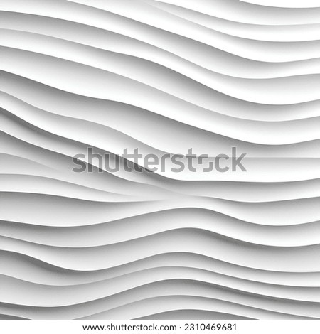 Abstract background of wavy lines with shadows in white color. 3D render.