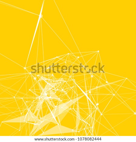 Abstract background. White dots connected with lines on trendy yellow background