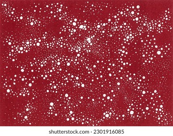 Abstract background. White dots of different sizes on a red background. Placed unevenly. Texture.
