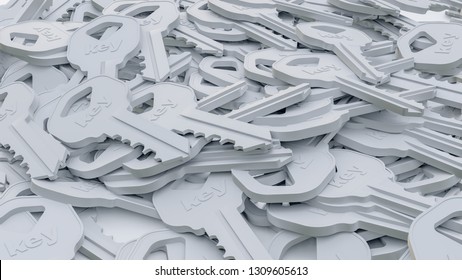 Abstract background of white keys. 3d illustration