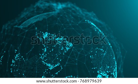 Abstract background with world map particles. 3d rendering